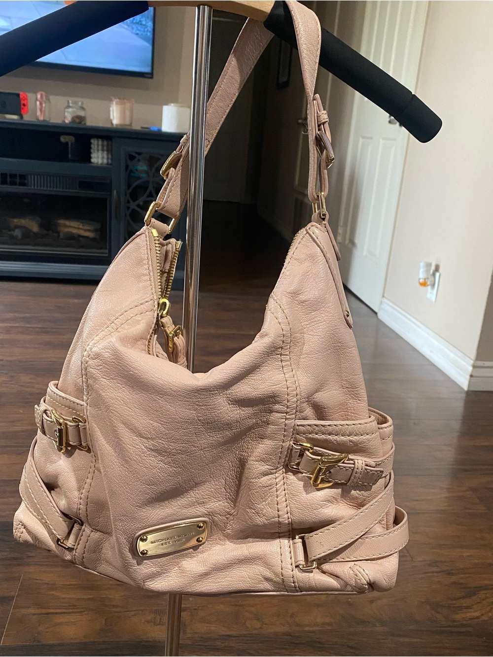 Michael Kors Pale Blush Leather Shoulder Bag with Gold Hardware
